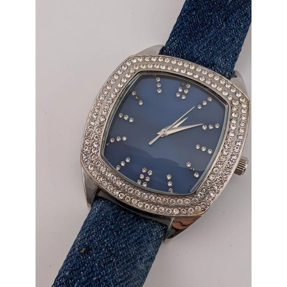 Adrienne Women's‎ Watch 40mm Case Crystal Bezel Denim Band- New Battery